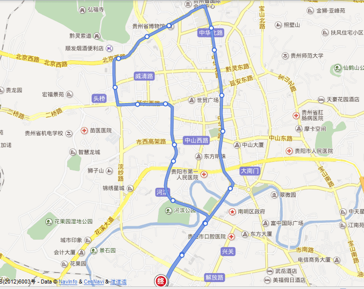 貴陽市1路公交車路線地圖
