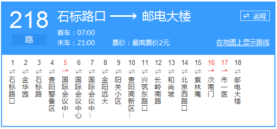 貴陽公交218路路線示意圖