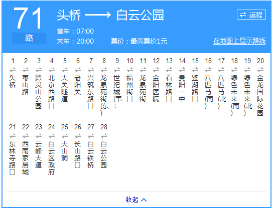 貴陽公交71路路線示意圖